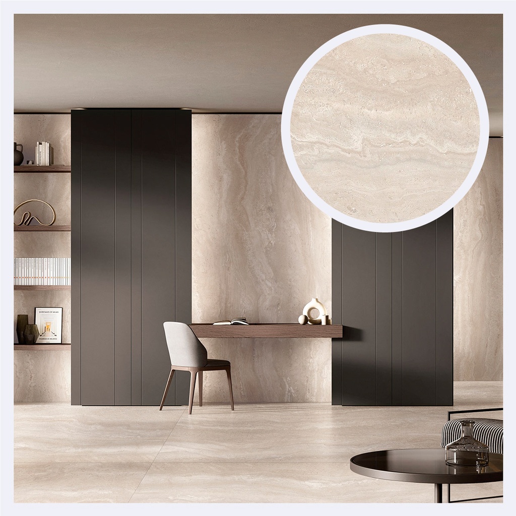 Porcelanato Tipo Marmolizado Authentic Lux Travertine  Pearl (120X240X0.6)Cm