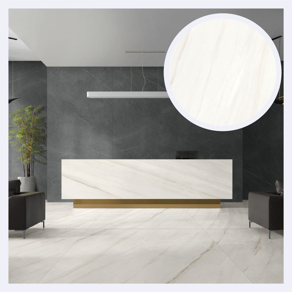 Piedra Tipo Sinterizada Marmolizado Lasa  White (160X320X1.2)Cm