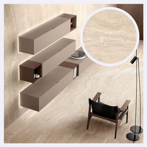 [PRPLMR.0709] Porcelanato Tipo Marmolizado Authentic Lux Travertine  Gold (120X240X0.6)Cm