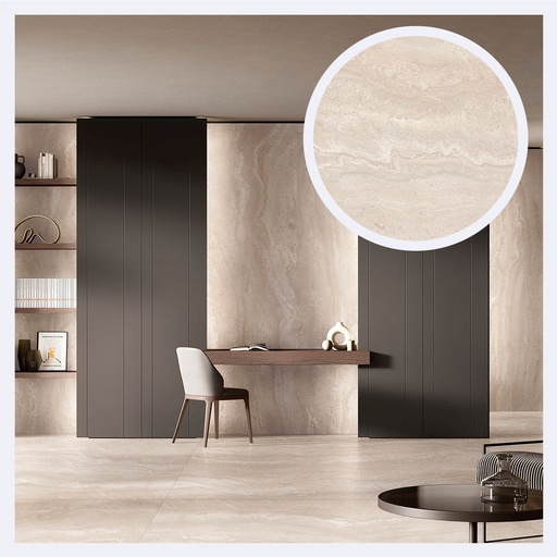 [PRPLMR.0710] Porcelanato Tipo Marmolizado Authentic Lux Travertine  Pearl (120X240X0.6)Cm